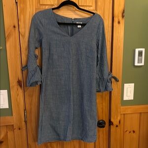 J. Crew Chambray Blue Dress with Tie Sleeves